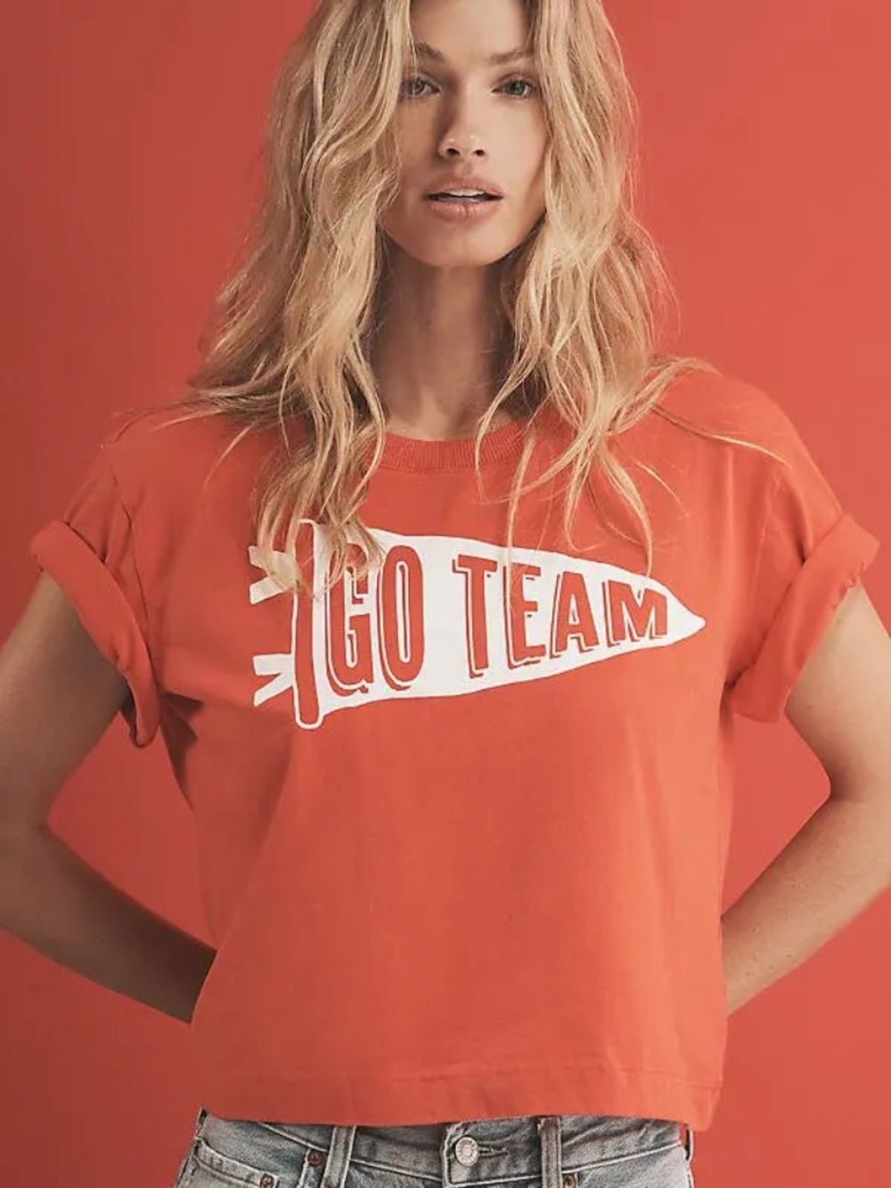 Anthropologie Maeve Corey Cotton Boxy Game Day Tee in Vintage Red XXS nwt